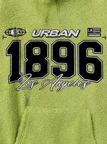 ROMWE MEN Street Life 男士字母印花长袖连帽休闲羊毛衫，秋冬 - 綠色 - 查看 3