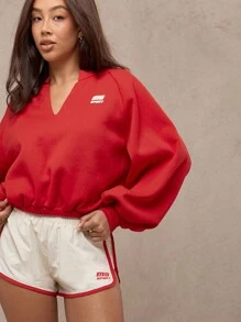 MISSGUIDED MG 运动性能 V 领短款上衣运动健身套头衫灯笼袖训练运动服秋冬运动服