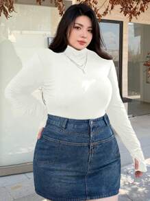 Dazy Plus Form-Fitting Solid Color Turtleneck Undershirt, White, Spring/Summer/Autumn - White - View 5