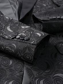 Manfinity Mode 男士對比色西裝套裝，配有亮片刺繡下襬翻領西裝外套和修身長褲，適合派對穿著 - 黑色 - 查看 7