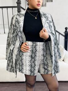 Celure Bộ 2 món cho nữ cỡ lớn, áo khoác blazer dài tay họa tiết da rắn thanh lịch và quần short - Nhiều màu - Xem 1