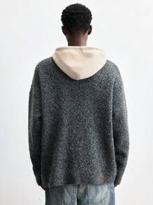 Maija Men's 2025 New Winter Grey Thermal Lined Extra Loose Casual Blended Knit Cardigan Jacket With Dual Pockets, Suitable For New Year Party, Valentine's Date - Grey - View 5