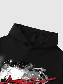 ROMWE MEN Street Life Men's Figure Print Minimalist Hooded Sweatshirt And Pants Set - Black - View 5