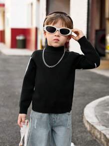 Camisa de manga larga con cuello alto para niños con estampado minimalista de letras, uso casual diario