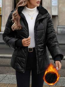 SHEIN Clasi Manteau court matelassé et chaud avec doublure thermique pour femmes, automne/hiver