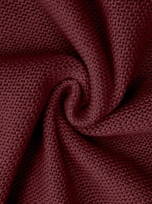 Calvaya Suéter de punto casual de cuello redondo de manga larga de unicolor de talla grande, tejido de punto, para otoño e invierno - Burdeos - Ver 5