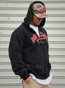 DAZY Men's Zip-Up Hoodie Sweatshirt With Pockets, Casual & Minimalist Design For Everyday Wear,Fall Clothes - Black - View 5