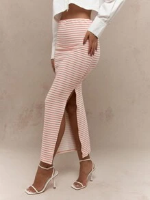 MISSGUIDED 纹理条纹紧身长裙 - 粉色 - 查看 1