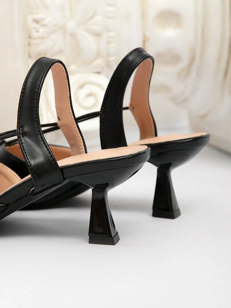 CUCCOO CHICEST Women's Black V-Strap Pointed Toe Low Heel Slip-On Pumps, Elegant Office Work Shoes