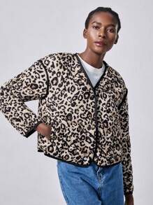 Chiquease Women Leopard Print Contrast Color Quilted Padded Casual Jacket Fall Cloth For Women - Multicolor - View 5