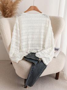 SHEIN Frenchy Plus Size Women Tie Chest V-Neck Frill Trim Top - White - View 10
