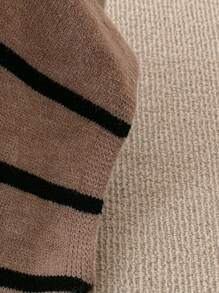 SHEIN LUNE 休闲马球领条纹短袖毛衣上衣 - 彩色 - 查看 5