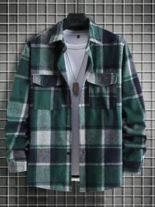 Manfinity Homme Men's Button Front Long Sleeve Plaid Shacket, Casual Daily Wear, Fall, Winter Warm - Multicolor - View 5