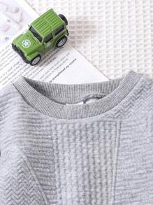 SHEIN 男婴纹理混色运动衫和运动裤套装 - 灰色 - 查看 7