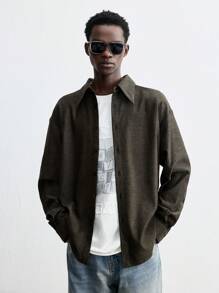 Maija 男士 2025 新款宽松休闲简约纯色斜条纹长袖开襟单排扣衬衫，个性化简约，适合日常、派对、新年、情人节 - 彩色 - 查看 6