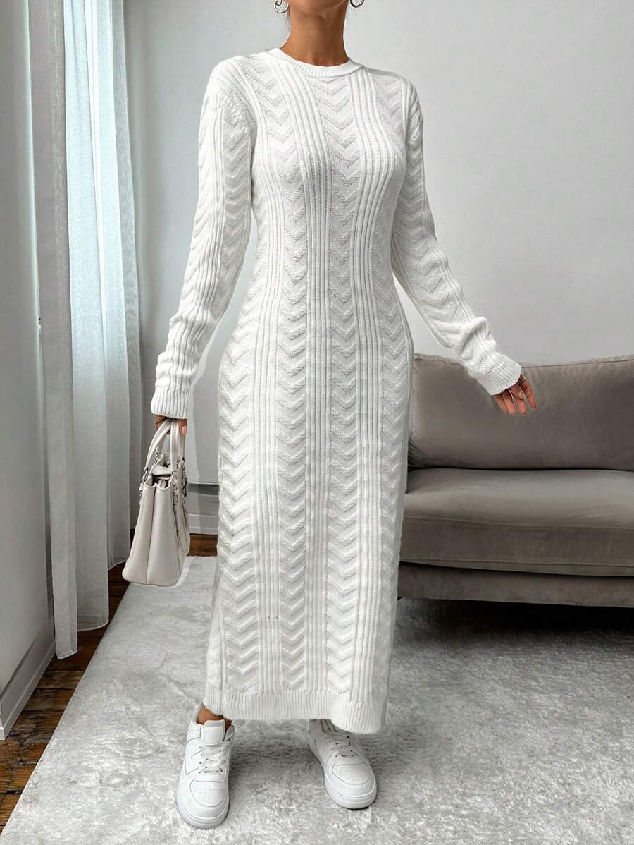 EURMUSE Neues midlanges gestricktes Pulloverkleid für Frauen, oversized, geeignet zum Schichten, dickes Material, für Herbst und Winter - Weiss - Übersicht 1
