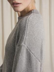 AiiRZ Metallic Thread Balloon Sleeve Knit Sweater Jumper Holiday Party Festive Winter Glitter Evening Pullover Oversized Cozy Statement Top - Grey - View 3