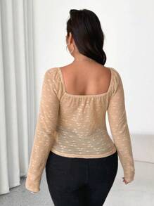 SHEIN Unity 女式复古别致蕾丝长袖上衣，适合春秋季节 - 杏色 - 查看 2