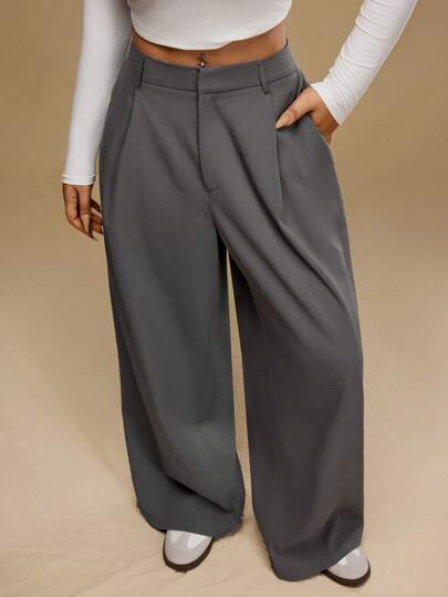 Forever 21 Plus Size, enfärgad plisserad ficka för kvinnor, lös, vida ben Casual byxor