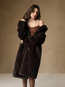Anewsta New Autumn/Winter Fluffy Long Coat For Women, Minimalist Stylish Plush Outerwear