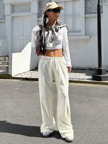 Muchica Pantalones de pierna ancha con cintura de cordón - Blanco - Ver 3