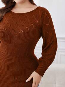 Mulvari Plus Size Women Solid Color Crew Neck Long Sleeve Maxi Sweater Dress, Elegant For Autumn/Winter - Brown - View 6