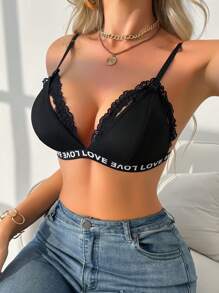 Áo ngực cho con bú ren khoét chữ Maternity Letter Tape tương phản thời trang liền mạch (Không gọng) - màu đen - Xem 5