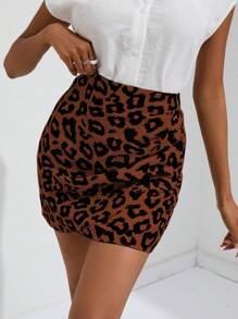 EMERY ROSE Leopard Print Mini Skirt, Casual & Fashionable For Daily Wear  - Coffee Brown - View 3