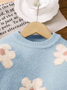 LMoss Kids Suéter casual de cuello redondo con ajuste ceñido y estampado floral para niña joven en otoño/invierno - Multicolor - Ver 7