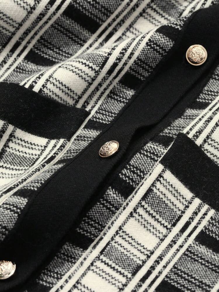 Women Plaid Long Sleeve Single-Breasted Fitted Knit Sweater Dress, Autumn/Winter,Fall Women Clothes