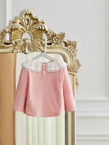 SHEIN Top de manga larga con cuello acanalado y lazo adornado para niñas bebé, estilo elegante y dulce, cálida y cómoda para primavera, otoño e invierno - Multicolor - Ver 2