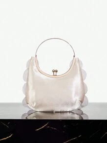 SHEIN SXY 女士手提包，时尚、优雅、简约、个性、百搭，贝壳配饰，金属手柄，适合海滩、度假、节日、夏季 - 米色 - 查看 5