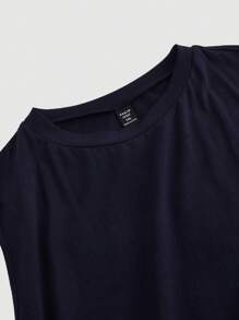 SHEIN MOD 大码复古可爱褶皱腰喇叭下摆中长连衣裙 - 藏蓝色 - 查看 3