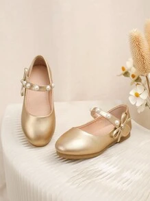 Bailarinas doradas con perlas para niñas para primavera/otoño - Dorado - Ver 2