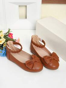 Girl's Beautiful Bow Decor Shoes, Suitable For Daily Wear, Autumn/Winter - Brown - View 4