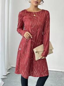 SHEIN LUNE 女士圆领长袖休闲日常连衣裙，简约时尚 - 彩色 - 查看 3