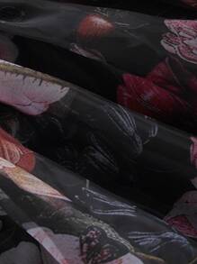 SHEIN MOD Váy Organza hở vai in hoa cỡ lớn, trang phục đi nghỉ cho phụ nữ, phong cách Goth, trang phục đi biển cho phụ nữ, ngày lễ tình nhân, cho mùa hè, váy đi biển, trang phục ngày lễ Boho - màu đen - Xem 3