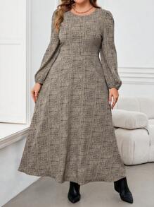 SHEIN Clasi Vestido de manga larga y cuello redondo de estilo minimalista para uso diario, talla grande