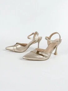 CUCCOO BIZCHIC Women's Champagne Color Classy Pointed Toe High Heel Slip-On Sandals, Sexy & Comfortable For Work