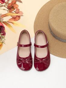 Girl's Cute Spring And Autumn Bow Decoration Princess Style Flat Shoes, Suitable For Children's Performances And Dancing Scenes - Burgundy - View 5