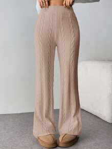 SHEIN Privé Women's Twist Flowers Straight Wide Leg Knitted Pants