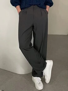DAZY Men's Solid Color Front Button Pocket Simple Casual Suit Pants