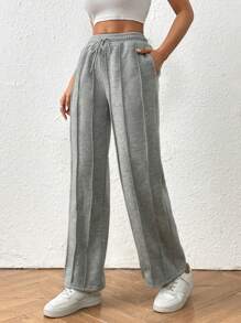 Flirla Petite Graue Jogginghose mit Kontrastnaht, Kordelzug Taille und Taschen, lässige Sporthose - Grau - Übersicht 6