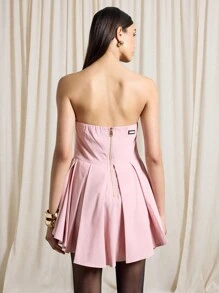 AiiRZ Tailored Boned Corset Pleated Hem Bandeau Mini Dress - Pink - View 2