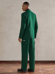 AKNOTIC Party 2pcs Loose Fit Wide Strap Long Sleeve Casual Suit Set, Suitable For Autumn/Winter - Dark Green - View 6