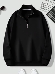 Manfinity Dauomo Sudadera con cremallera y cuello para hombre de unicolor
