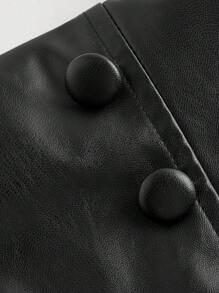 SHEIN MOD Quần ống đứng thời trang cổ điển thanh lịch màu đen cỡ lớn bằng vải PU chắp vá 2 trong 1 - màu đen - Xem 3