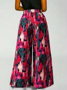 Franclia Pantalon grande taille à jambes larges avec imprimé blocs de couleurs tout sur le produit, automne