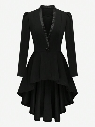 SHEIN LUNE Plus Size Women Casual Knit High Low V-Neck Pleated Ruffle Hem Jacket, Autumn Fall Winter Cloth For Women