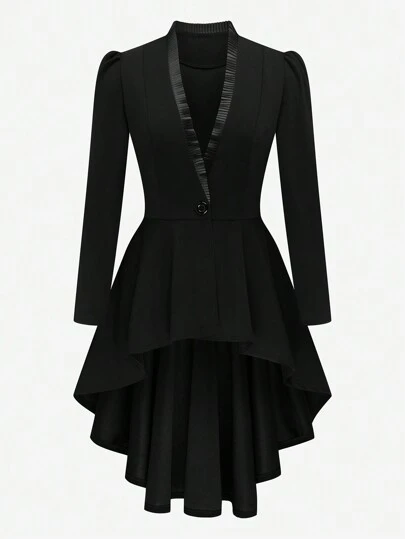 SHEIN LUNE Giacca con collo a V, plissettata, con balza in maglia per donna taglie forti, autunnale